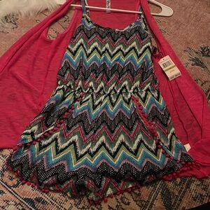 Colorful Chevron Romper with Pink Cardigan